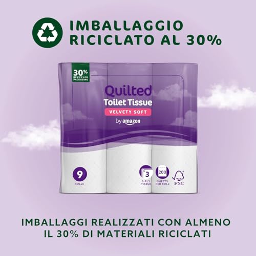 by Amazon Carta Igienica, 3 Veli Trapuntata, Morbida e Setosa, 9 unità (Confezione da 1), 200 Fogli per Rotolo, Certificata FSC - Dettaglio recensione 4