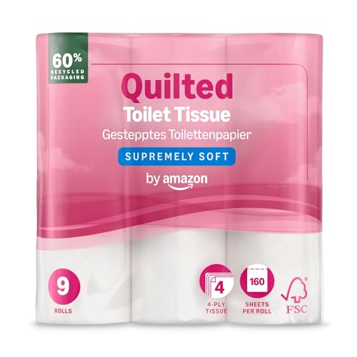 by Amazon Carta Igienica, 4 Veli Trapuntata, Ultra Morbida, 36 Rotoli (4 Confezioni da 9), 160 Fogli per Rotolo, Certificata FSC - Prova pratica