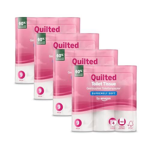 by Amazon Carta Igienica, 4 Veli Trapuntata, Ultra Morbida, 36 Rotoli (4 Confezioni da 9), 160 Fogli per Rotolo, Certificata FSC - Design e materiali