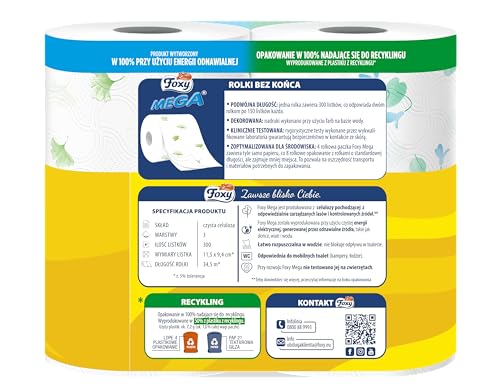 Carta Igienica FOXY MEGA 3Veli | 56 Rotoli Totali | 330 Strappi per Rotolo | Certificato PEFC - Prova pratica