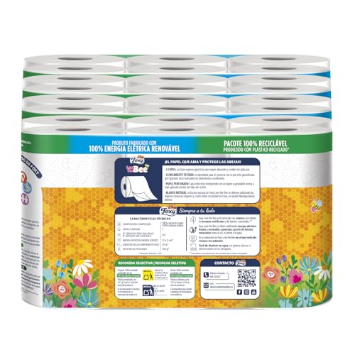 Foxy Love the Bee | 3 strati | Carta igienica 48 rotoli | 167 servizi per ogni rotolo | Certificazione FSC | 100% Energia elettrica rinnovabile | Confezione riciclabile prodotta con plastica riciclata - Prova pratica