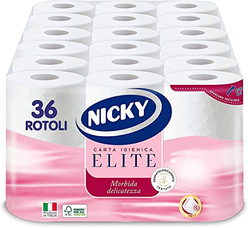 Nicky Elite Carta Igienica a 3 veli | Confezione da 4 Maxi Rotoli | 160 strappi per rotolo | Morbida e Resistente a contatto con la pelle| Dermatologicamente testata | Carta 100% certificata FSC® - Design e materiali
