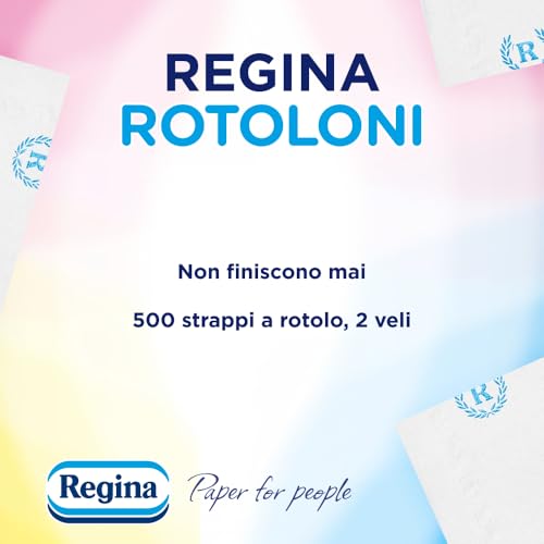 Regina Rotoloni - 4 Maxi Rotoli di Carta Igienica, 500 Fogli a 2 Veli, Lunghi Più del Doppio dei Normali Rotoli, Confezione 50% in Plastica Riciclata, Carta 100% Certificata FSC - Prova pratica