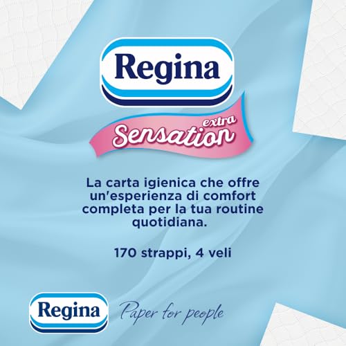 Regina Sensation Extra - 56 Rotoli di Carta Igienica, 170 Soffici Fogli a 4 Veli, Comfort ad Ogni Strappo, Confezione con il 60% di Plastica Riciclata, Carta 100% Certificata FSC - Prova pratica