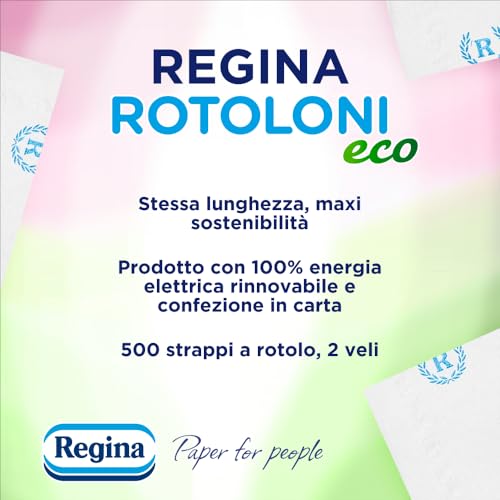 Rotoloni Regina Eco - 8 Maxi Rotoli di Carta Igienica, 500 Fogli a 2 Veli, Lunghi Più del Doppio dei Normali Rotoli, Confezione in Carta Riciclabile, Carta 100% Certificata FSC - Prova pratica