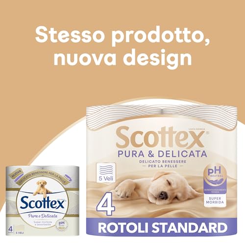 Scottex Carta Igienica Pura e Delicata, Morbida e Assorbente, 5 Veli, PH Neutro, Dermatologicamente Testata, 20 Pz - Prova pratica