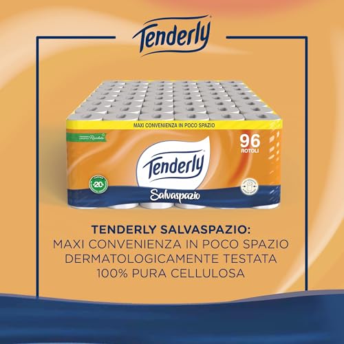 Tenderly Salvaspazio, 96 Rotoli di Carta Igienica, 2 Veli, 220* Strappi per Rotolo, con Estratti Naturali di Malva e Calendula, Made in Italy, Dermatologicamente Testato - Funzionalità e accessori