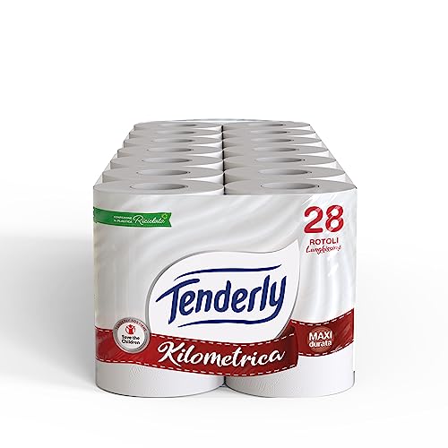 Tenderly Save the Children, 28 Maxi Rotoli di Carta Igienica, 2 Veli, 450* Strappi, Morbida e Adatta alle pelli Sensibili, Made in Italy, Dermatologicamente Testato - Design e materiali
