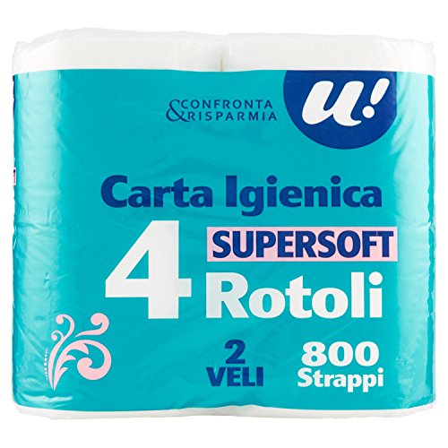 U! Confronta e Risparmia Carta Igienica Super Soft 2 Veli 800 Strappi, 4 Rotoli - Funzionalità e accessori