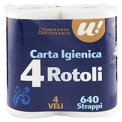 U! Confronta&Risparmia Carta Igienica,4 Veli, Confezione da 4 Pezzi - Prova pratica