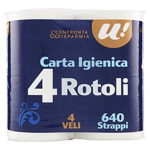 U! Confronta&Risparmia Carta Igienica,4 Veli, Confezione da 4 Pezzi - Funzionalità e accessori